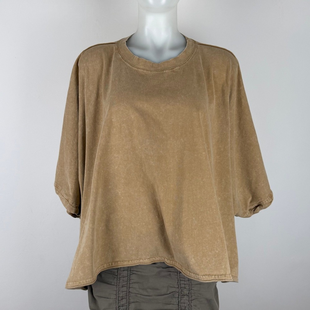 Jodifl Tan Mineral Wash Oversized Dolman Sleeve Cotton Boxy Top Large B11000